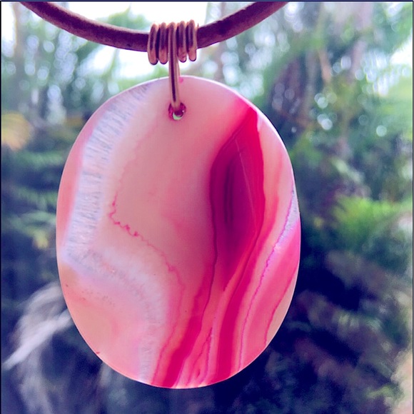 NEW Polished Agate Stone Pendant Copper Wire Wrap 16" Boho Choker Necklace - Picture 6 of 10